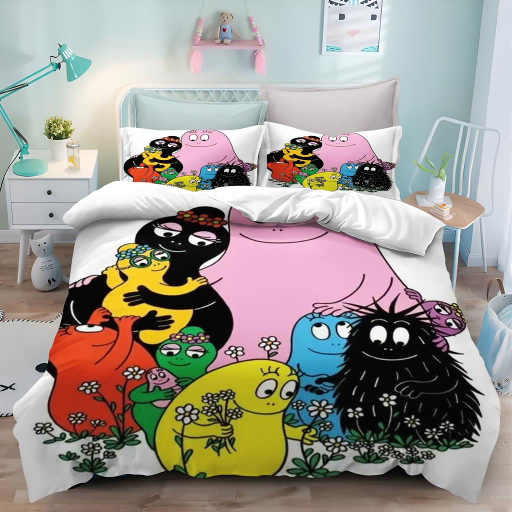 Zestaw poszwy na kołdrę z kreskówki Barbapapa Anime Kawaii Carebears Poszwa na kołdrę Poszewka na poduszkę Dziecięcy zestaw pościeli Dekor Pełny Queen King Size