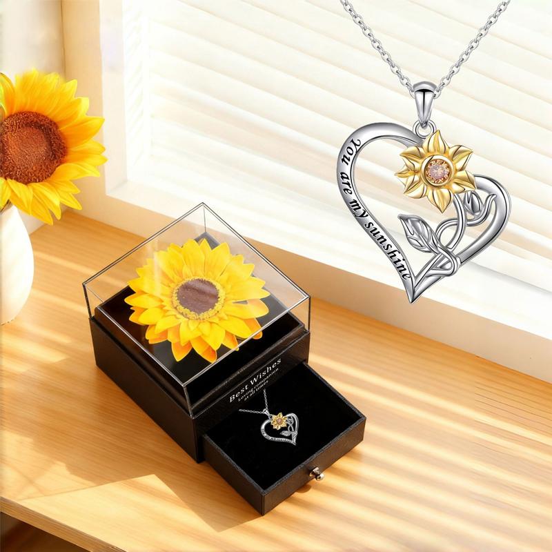 Timeless Affection Sunflower Necklace Gift Box Set - Perfect for Anniversaries, Mother's Day & More - Ideal Gift for Girlfriend