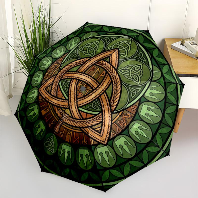 Celtic Knotwork Circle pattern umbrella, portable and foldable design, 8 ribs, a casual accessory for Halloween, Christmas, and birthday gifts.