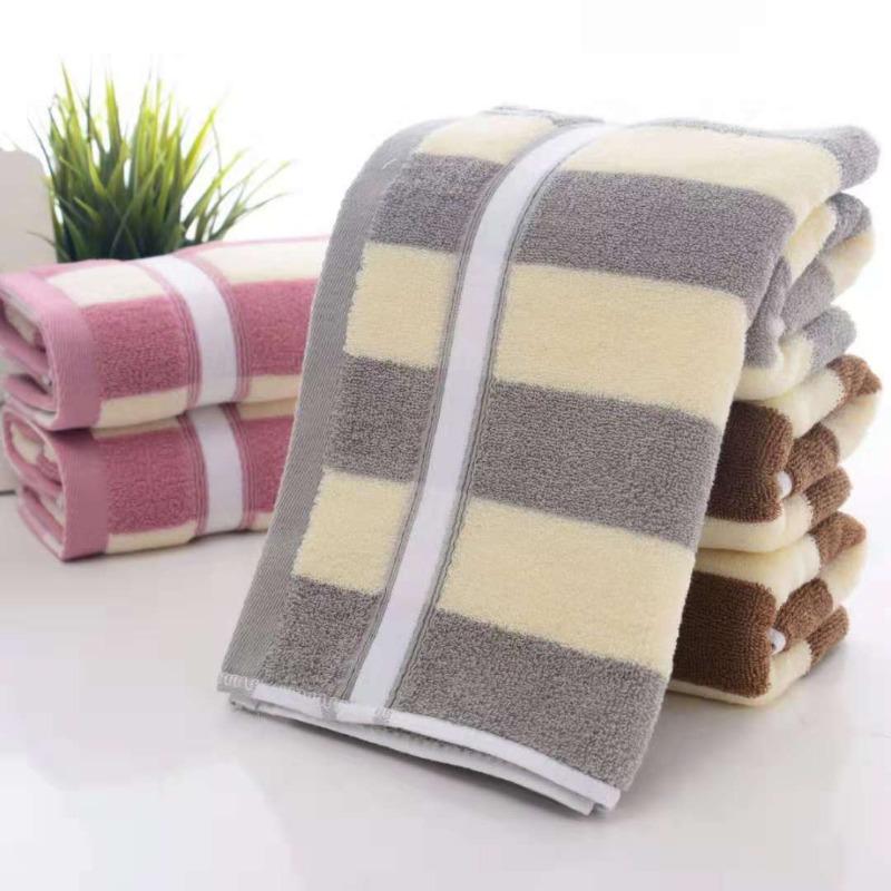 Striped Soft Absorbent Thickened Towel Pure Cotton Face Towel with Embroidery