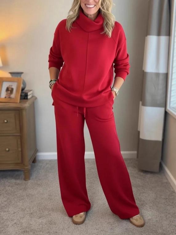 2025 Herbst/Winter Damen Unifarbener Kapuzenpullover mit hohem Kragen & Top Zweiteiliges Set - Lässig und Stilvoll
