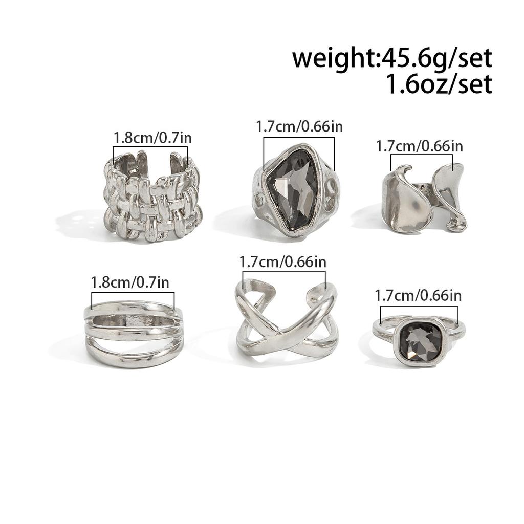 Exaggeration Heart Shape Crystal Rings Set for Women Lips Square Zircon Charm Open Rings Adjustable Fashion Designer Luxury Jewelry