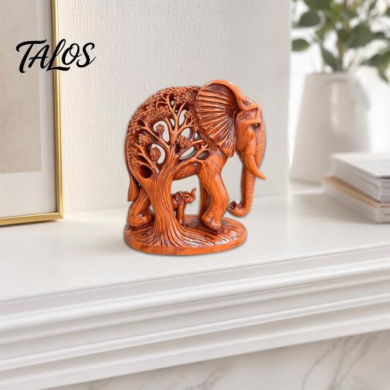 Vintage Style Home Decorations Hollow Carved Mother and Baby Elephant Statue, Resin Figurine, Good Artistic Desktop Decor Luck Sculpture for