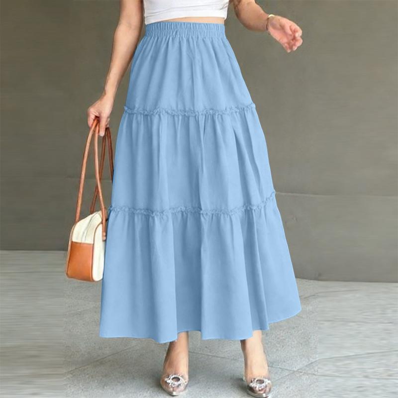 ZANZEA Women Casual Elastic Waist Solid Color Loose Long Skirts