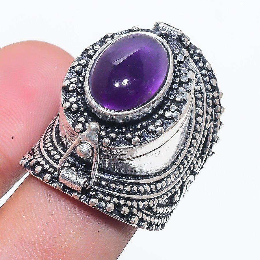 Natural Sage Amethyst Gemstone 925 Sterling Silver Jewelry Ring Size 8.5 W0K50