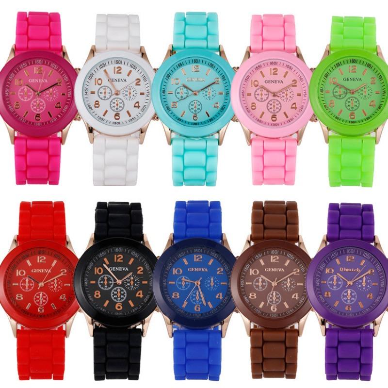 Spot GENEVA Silicone Watch Colored Jelly Student Leisure Watch Three Eyes No Diamond Geneva Watch