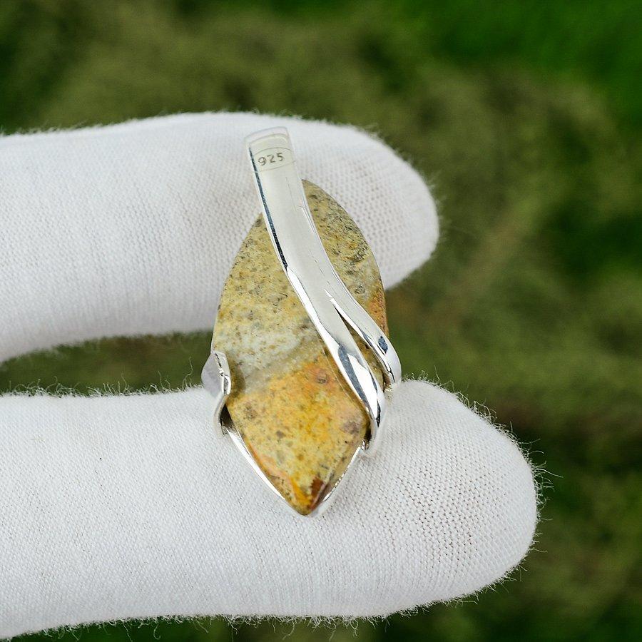 Sterling Silver Marquise Polychrome Jasper Gemstone Sister Bezel Wedding Pendant