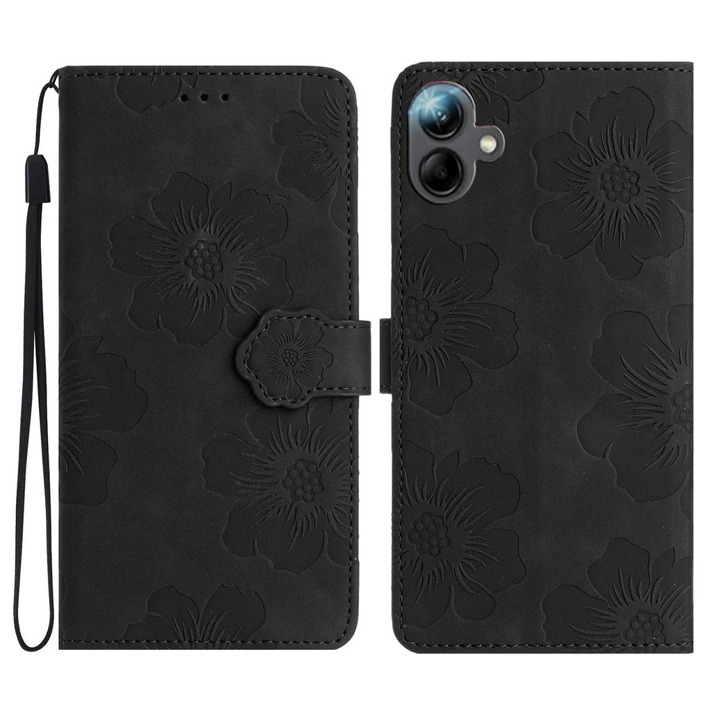 For Samsung Galaxy A06 4G Case Flower Design Leather Wallet Phone Cover with Wrist Strap