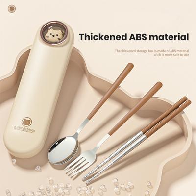3Pcs/Set Aço Inoxidável Colher Garfo Pauzinhos com Caixa de Armazenamento Qualidade Alimentar Máquina de Lavar Louça Seguro Viagem Piquenique Utensílio de Cozinha Talheres Kit