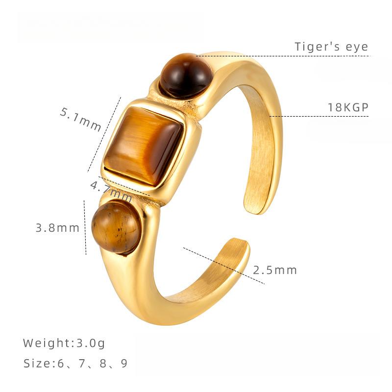 

Maillard Кольцо с камнем Тигровый глаз, открытое, регулируемое, женское, нишевое, высокое качество, в стиле Ins, простое кольцо, ювелирное изделие из титановой стали 9