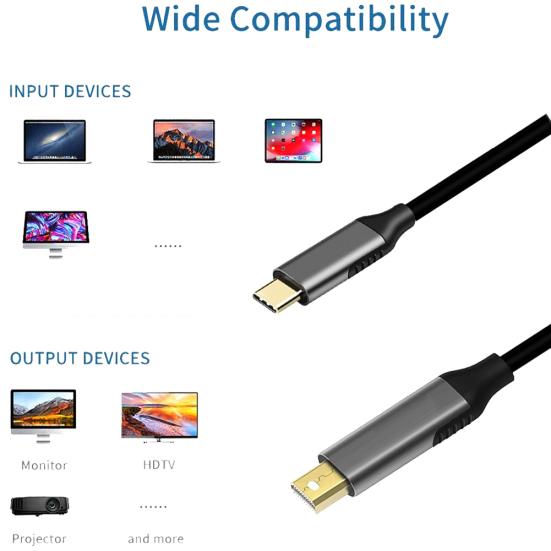 Conversor adaptador de cabo USB Type C para Mini DisplayPort DP 4K 6FT para MacBook