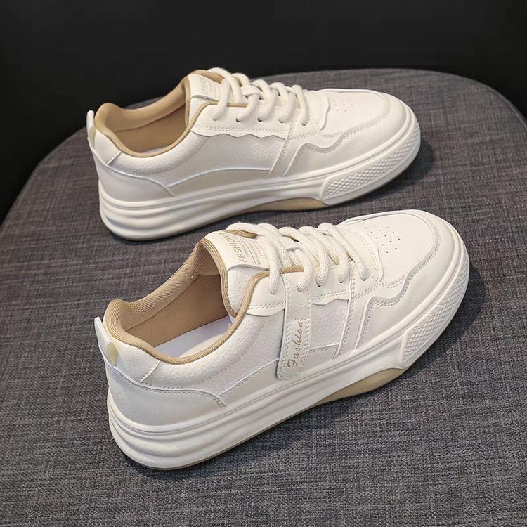 Popular leather white shoes women's 2025 spring new versatile women's shoes sports and leisure platform student non-slip board shoes