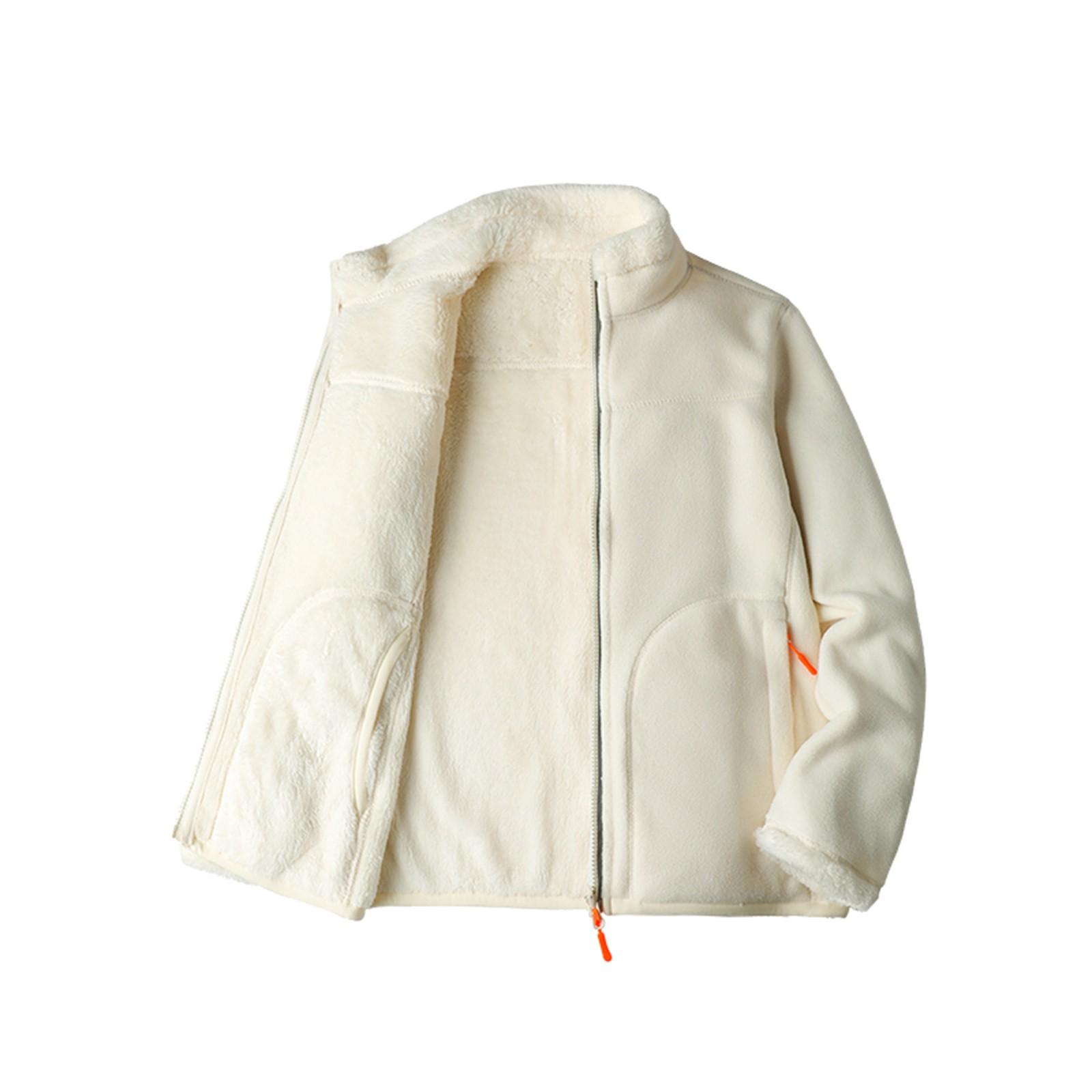 

Женская повседневная модная удобная свободная и зимняя теплая плюс бархатная двухсторонняя одежда с воротником-стойкой повседневная флисовая куртка XXL бежевый