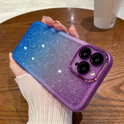 Farbverlaufs-Glitzer-Linsenschutz-Handyhülle für iPhone 11 12 13 14 Pro Max 13 14plus, glitzernde, stoßfeste Stoßstangenschutzhülle