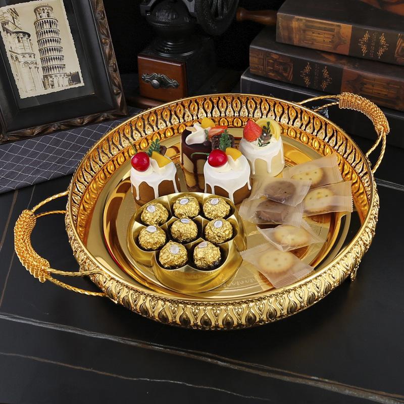 New European Modern Food Electroplated Fruit Storage Tray Home Decoration Golden Snack Dessert Metal Tray