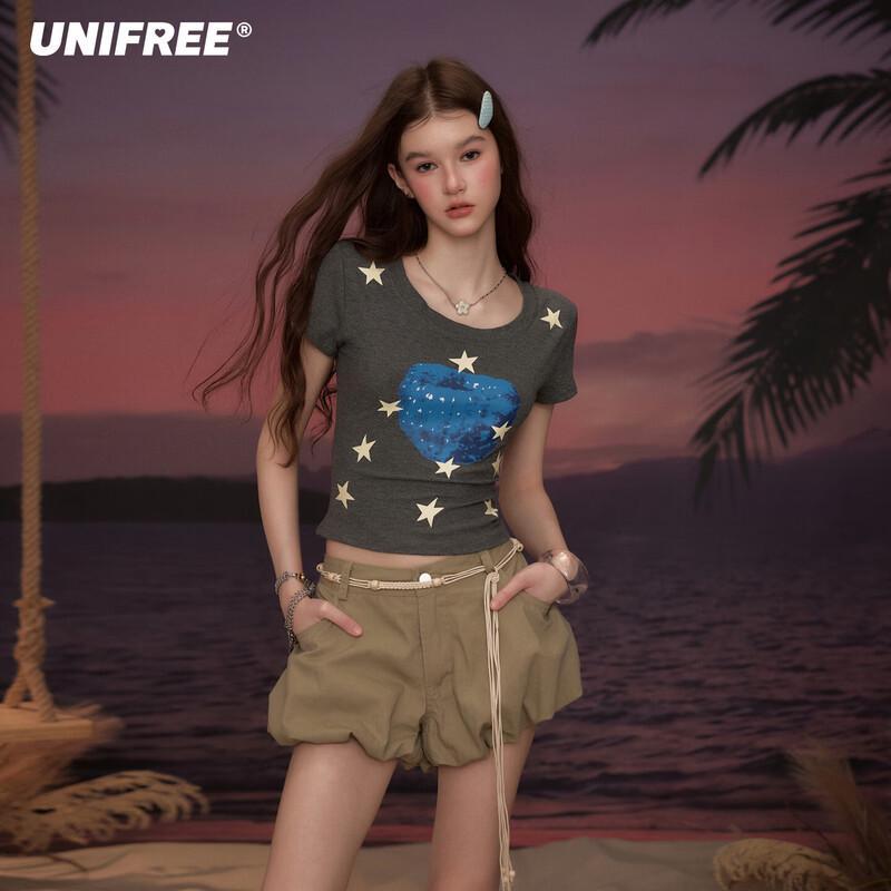 UNIFREE Укороченный топ с принтом звезд, облегающий S
