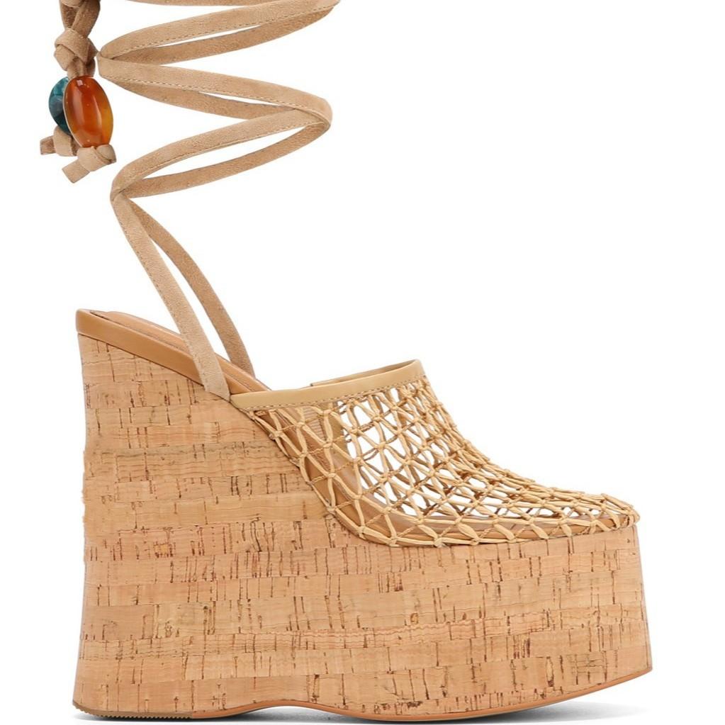 Fashion Thick-soled Wood Grain Waterproof Table Fishing Net Sandals Women's Summer Wear 2025 New Classic Versatile Platform Sandals