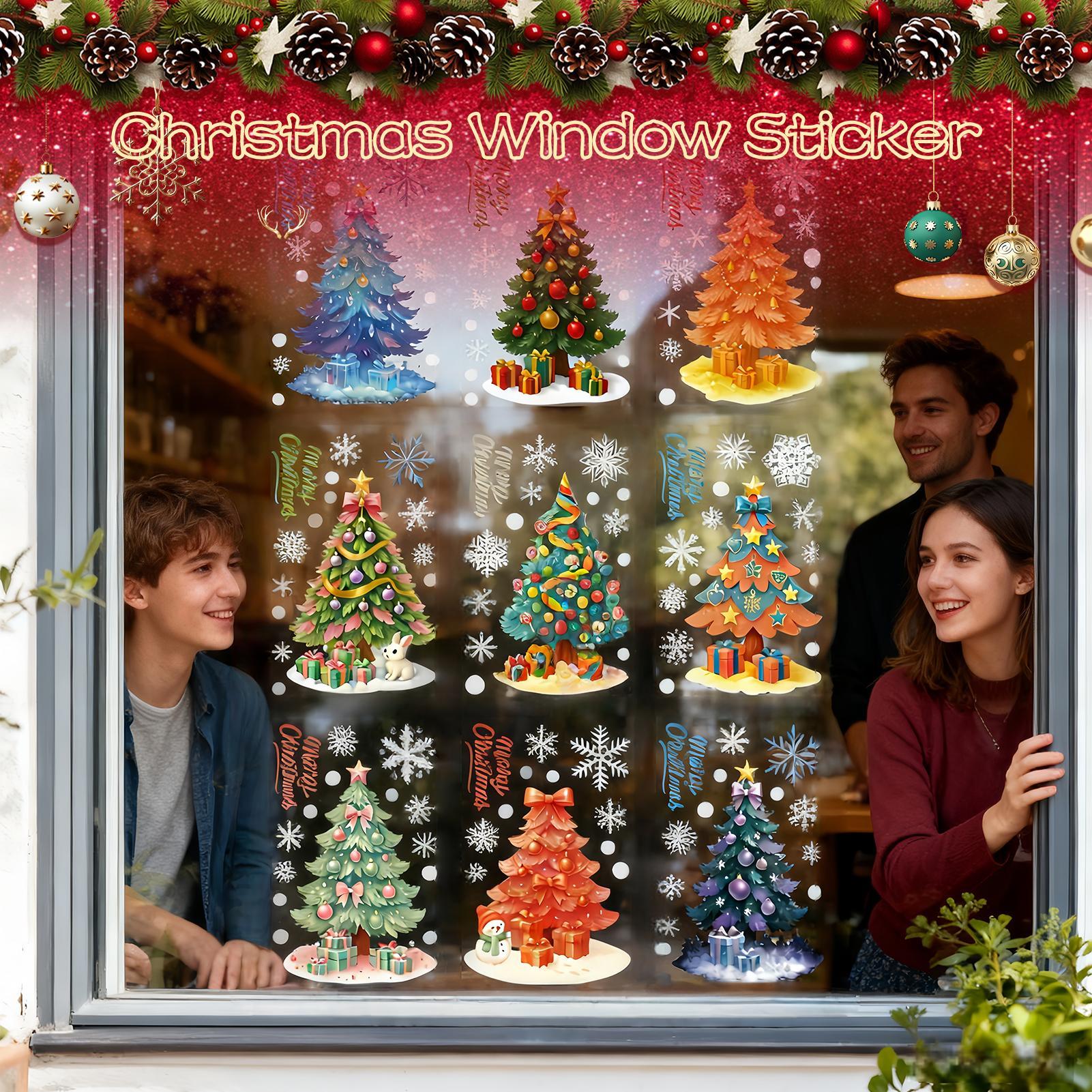 

9 Pieces Christmas Window Sticker Christmas Tree Electrostatic Adhesion Window Decor Snowflake Stickers Static Festival Decor CN