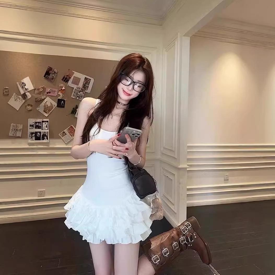 Spicy Girl White Camisole Tank Dress - Women s Slim Fit Sleeveless Knit Summer Skirt Medium