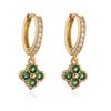 Women Gold Plated Brass Crystal Zirconia Flower Dangle Earrings Hollow Out Design Fashion Jewelry 1 Pair