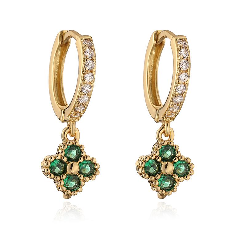 Women Gold Plated Brass Crystal Zirconia Flower Dangle Earrings Hollow Out Design Fashion Jewelry 1 Pair