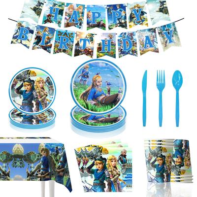 Blue Zelda Kids' Birthday Party Tableware Set: Plates, Cups, Napkins, Decorations