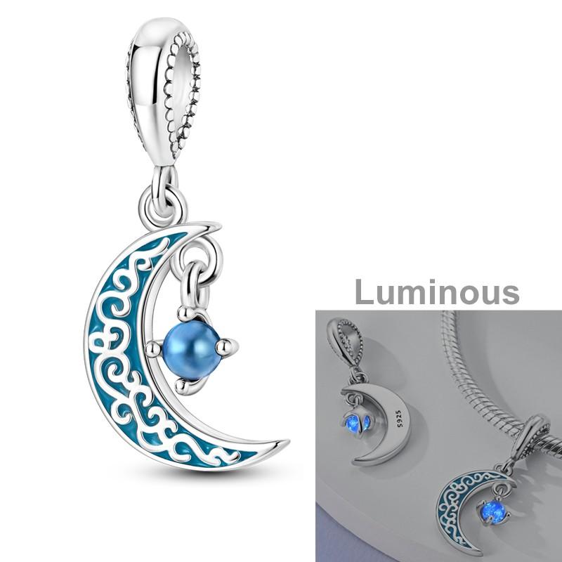 Sky Blue Color Decorative Charms Bead Elements Genuine Copper Butterflies Flower Moon Pendant Piece Suitable For Authentic Bracelet Style Jewelry