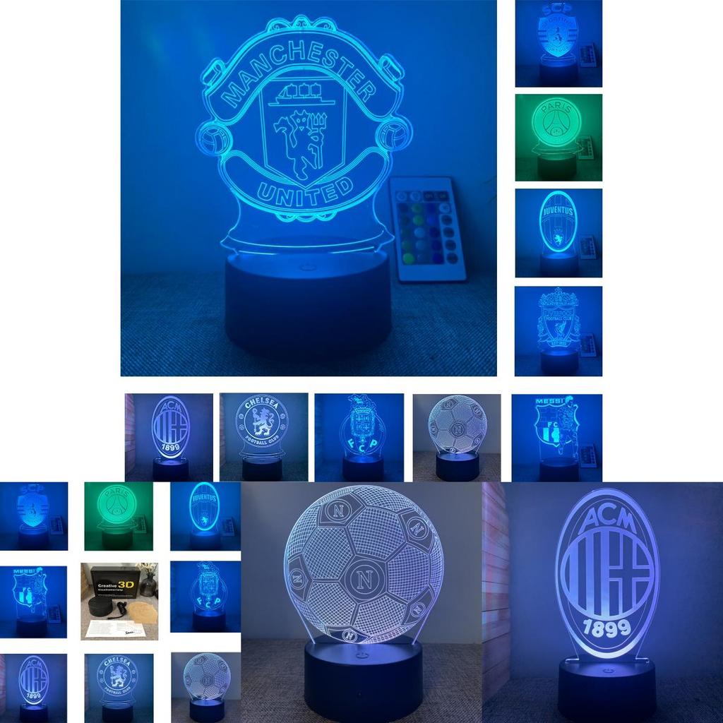 Luce Notturna a LED Acrilica 3D Lampada Club di Calcio 7 Colori Alimentazione USB Regalo Conveniente