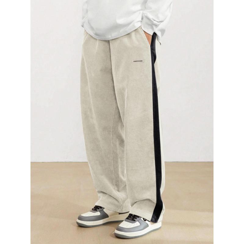 Corduroy Striped High Street Pants Men's Trend Sweatpants Loose Straight Casual Pants