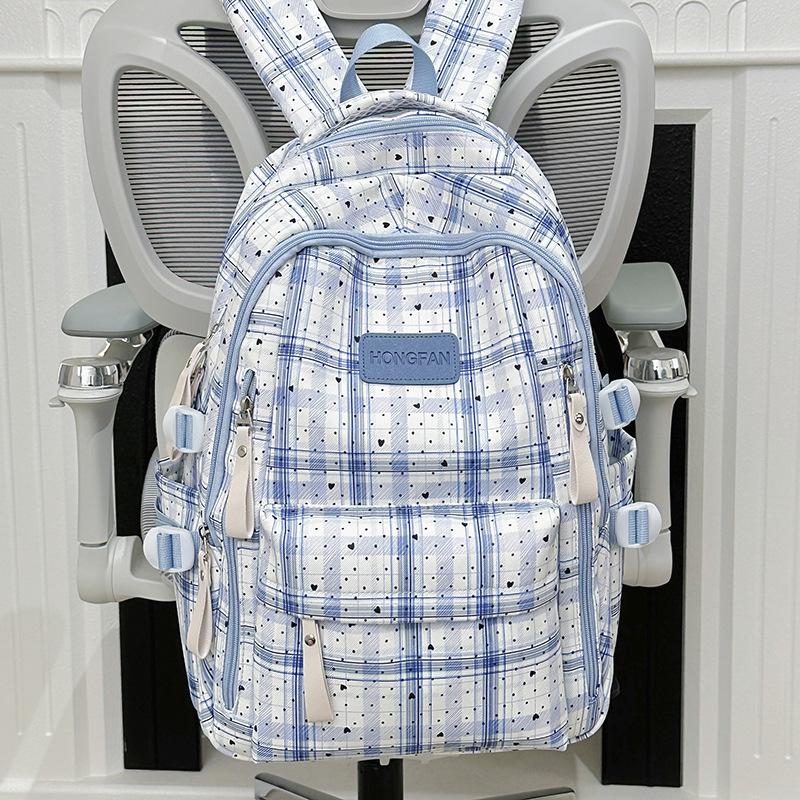 Schoolbag Vintage Plaid Junior High School School Bag Women's Fashion Large Capacity Computer Travel Backpack High School Student Backpack Tide