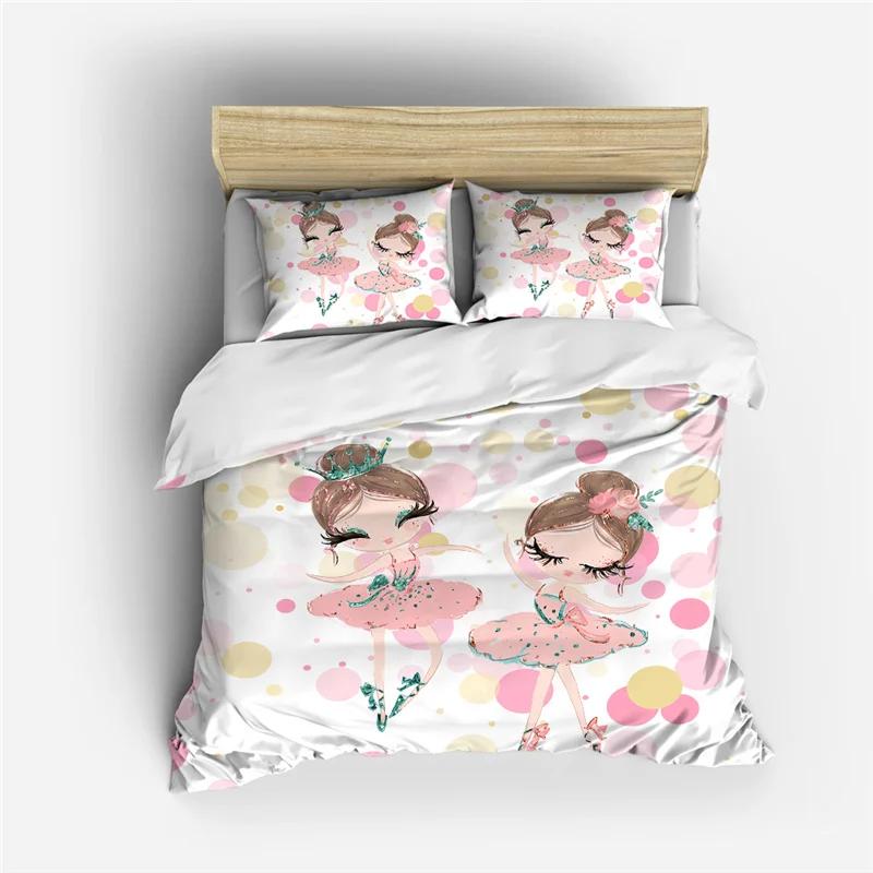 Kreskówkowy Zestaw Poszwy na Kołdrę Tancerka Baletowa Styl Księżniczki Rozmiar Twin Zestaw Pościeli Dzieci Dziewczynka Nordiczny Pokrowiec na Łóżko 150 90 Queen King
