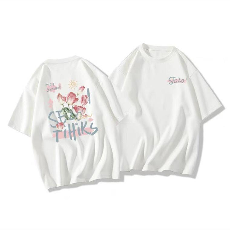 

Дизайнерская нишевая футболка с коротким рукавом женская летняя американская ретро оверсайз свободная ленивая универсальная футболка с рукавом до локтя M белый