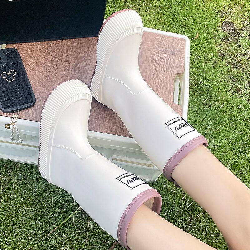 Women's High Tube Japanese Style Fleece-Lined Waterproof Rain Boots - Non-Slip, Lightweight & Wear-Resistant.