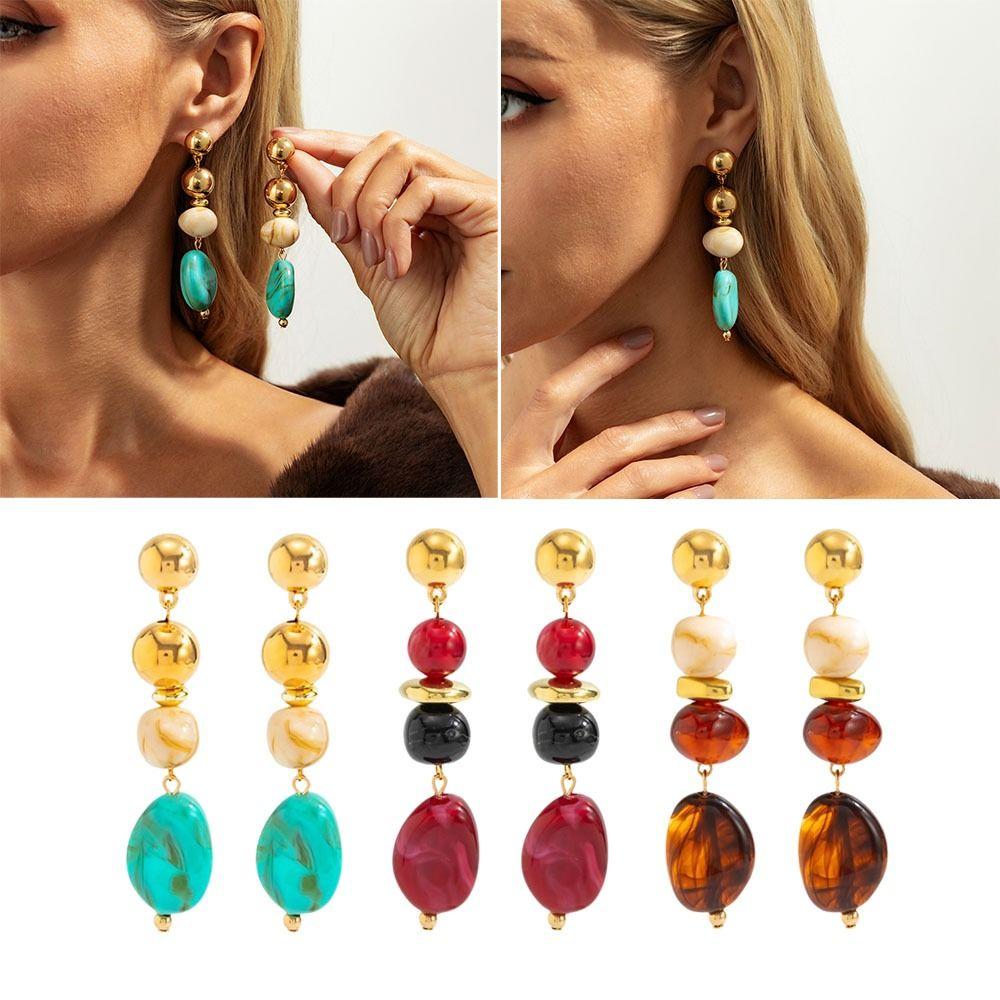 Retro Luxury CCB Pendant Dangle Earrings Irregular Design Drop Ear Jewelry Daily Wear