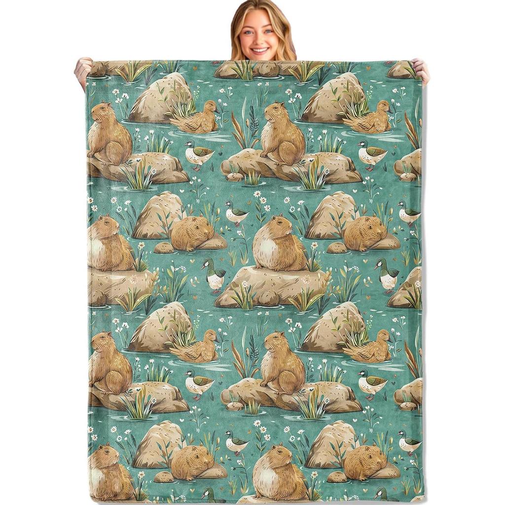 Rustic Capybara Throw Blanket - Ultra Soft, Cozy Lightweight Flannel,Wildlife and Nature Animal Blankets - Gifts for Kid