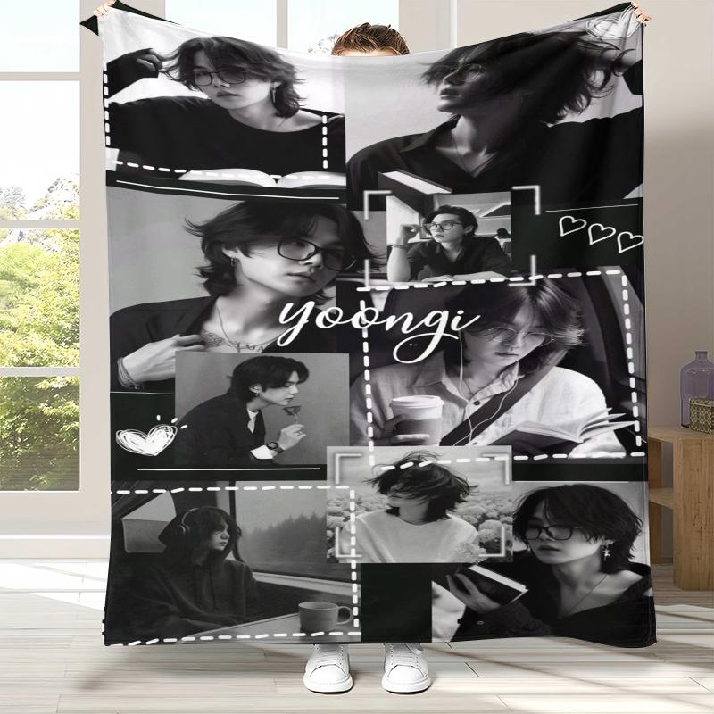 SUGA Agust D Kpop B-BTS Flannel Blanket,Ultra Soft Warm Plush Throw for Home Bedroom Bed Sofa Cover Office Camping Picnic Gift