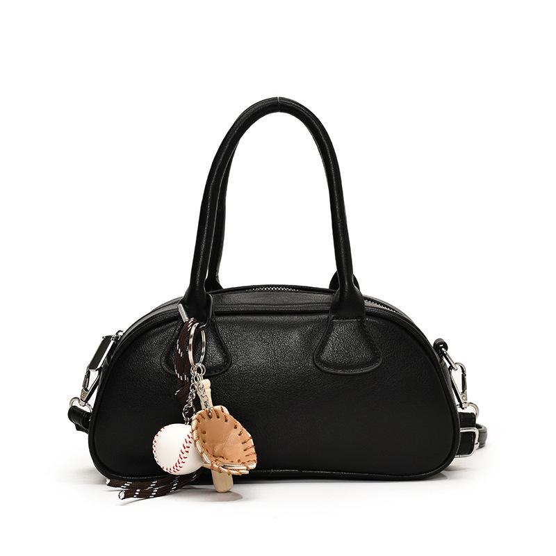 Premium Sense Retro Small Bag Women'S Fashion Simple Bowling Bag Maillard Style Shoulder Messenger Bag