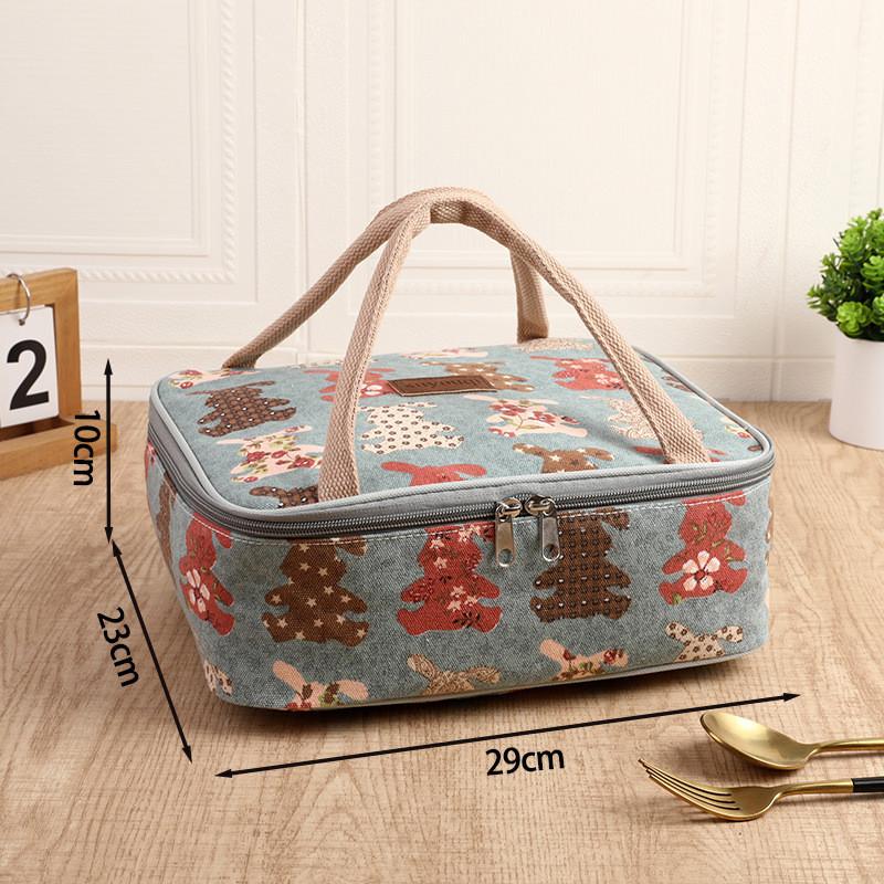 Insulated Canvas Lunch Tote Bag With Thickened Food Container For Students And Office