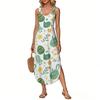Women's Summer Long Dress, Sleeveless With Side Slit, Long Easter Printed Vest Dress