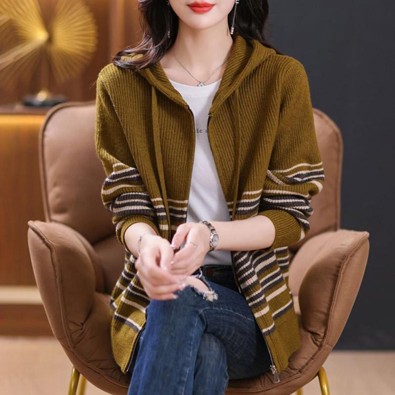 Coat for Women Knitted Sweater Coat Plush Autumn Winter Thickened Fleece Sweatshirt Oversize Casual Zipper Hooded Sweater Coat