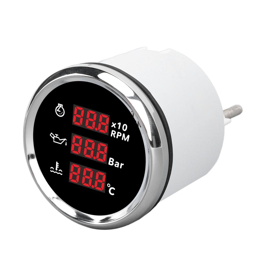 52mm Digitale Öldruck Wassertemperaturanzeige mit Hintergrundbeleuchtung 3 in 1 LED-Anzeige Drehzahlmesser für Boot Yacht Wohnmobil LKW