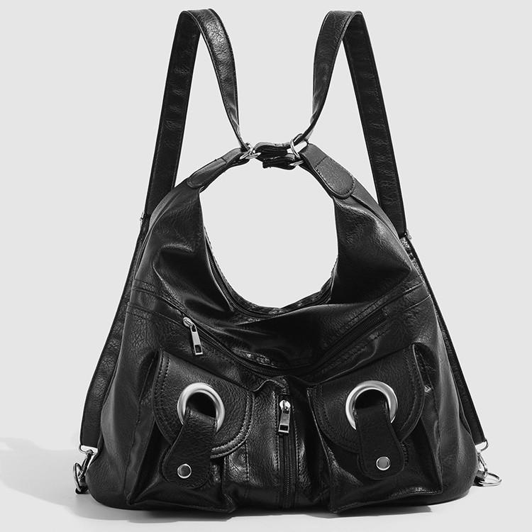 2025 New Simple Personality Versatile Fashionable Zipper Pocket Tote Bag Single Shoulder Bag Commuting Large Capacity Backpack