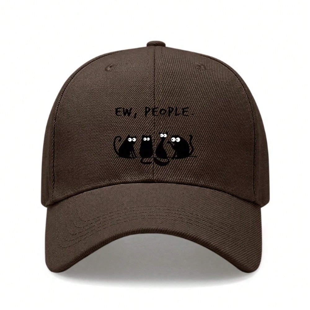 [Funny Cat Hat] Cream Polyester Print Baseball Cap - Adjustable Breathable Casual Streetwear Dad Hat For Men Women
