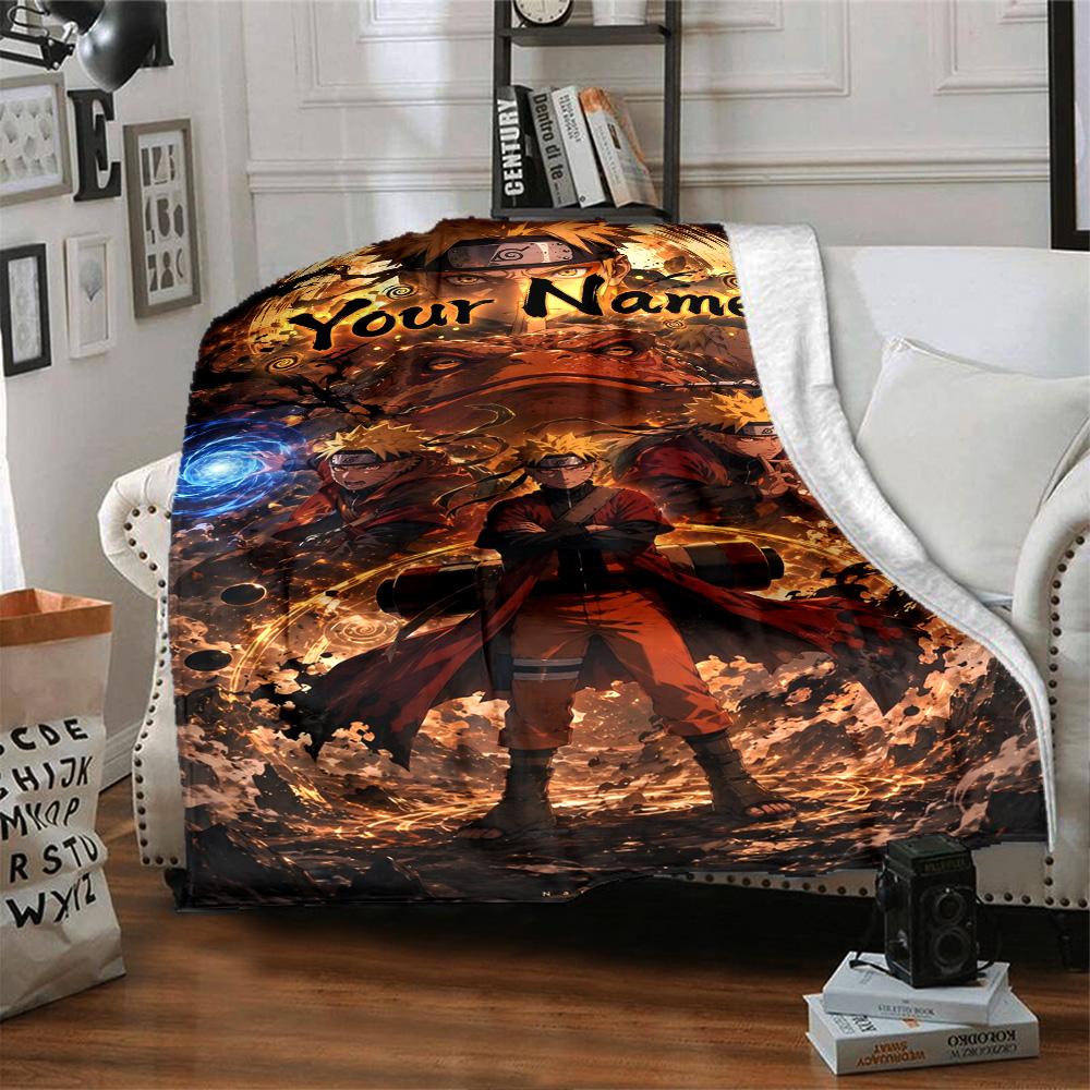 Naruto Character Customize Your Name Blanket Throw Customizable Blanket Soft & Cozy Suitable for Living Room Office Chair Seaside Bedding