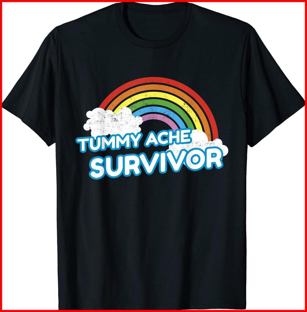 Tummy Ache Survivor Funny Stomach Ache IBS Rainbow Black Cotton T-Shirt Unisex T-Shirt S