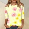 Women's Casual Floral Print Three Quarter Sleeve Round Neck Top Lightweight Comfortable Fit for Everyday Wear