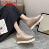 Aphixta Flat Platform Shoes Woman Lace-up 7cm Shoes Gingham Height Increaming Women's Shoes Ladies Plus Big Size 42