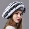 Women's Berets Natural Rex Rabbit Fur Hats Knitted Ladies Winter Warm 100% Real Fur Hats