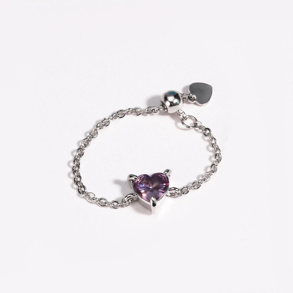 Pink Purple Green Zircon Heart Pull-out Chain Adjustable Rings For Women Fashion New Jewelry Gift Party Wedding Anillos Mujer