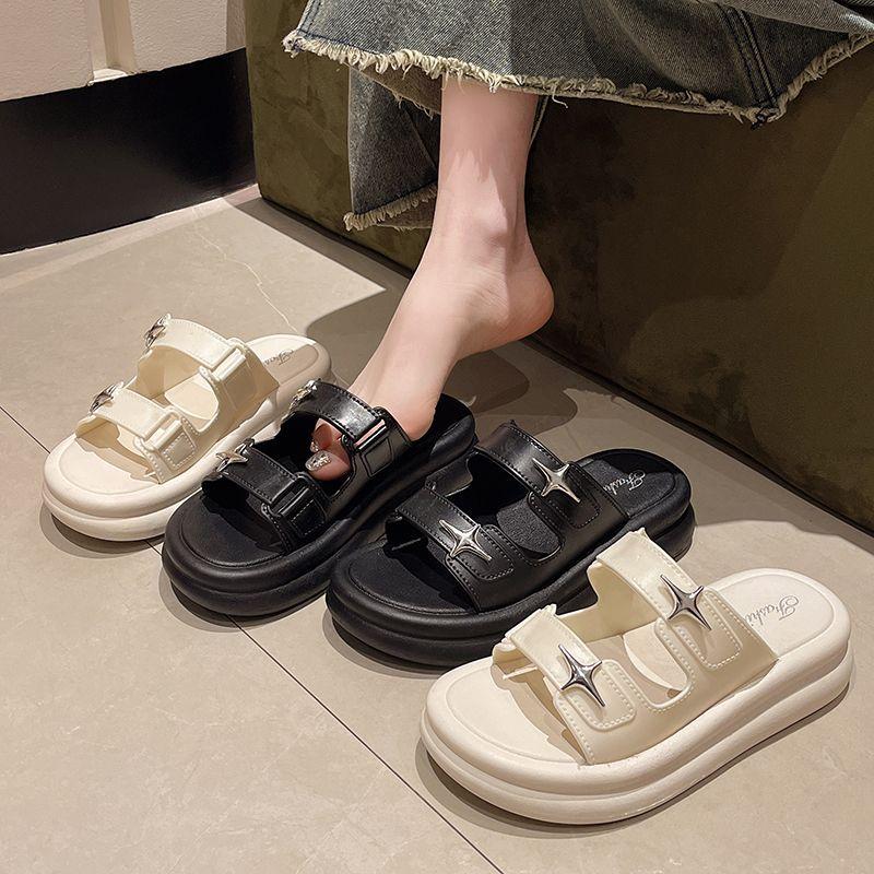 

New fashion slippers female cross star double with summer wear home thick bottom casual beach cool slippers 40/41 (suitable for 38-39)
